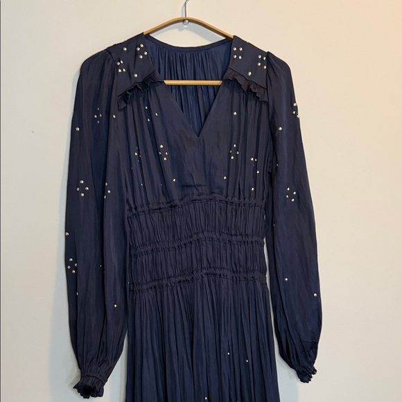 Navy Maxi Long Sleeve Dress with Embellishments - Picture 2 of 7